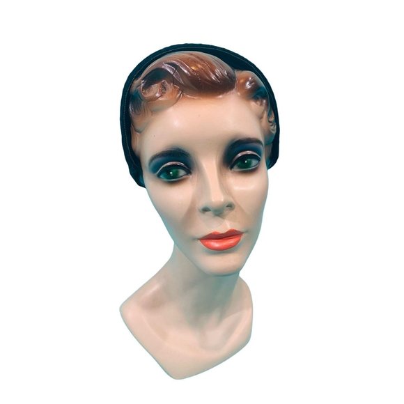 Vintage 1940s Snood Hat Brown Velvet Beaded Ponytail Headband - Picture 3 of 10